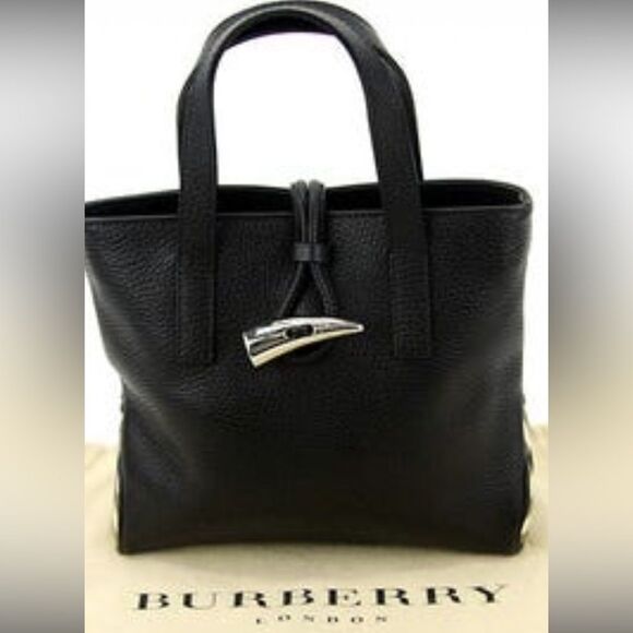 Burberry Black Leather Horn Toggle Small Tote Bag authentic - Picture 1 of 14